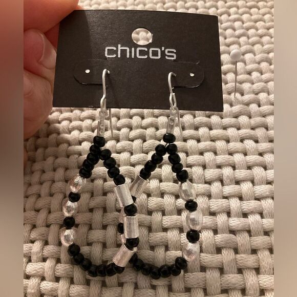 0044-Chico's Black and Silver Beaded Earrings - Picture 1 of 2